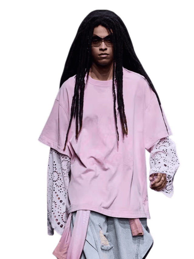 Lace-Panel Spray-Dyed Cotton T-Shirt