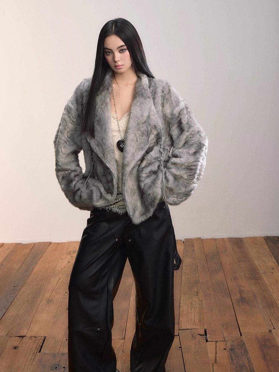 Textured Faux Fur Oversized Lapel Jacket