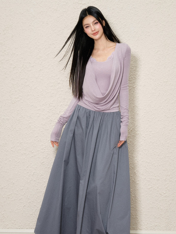 Modal Wool Blend Lace Panel Top - CHINASQUAD