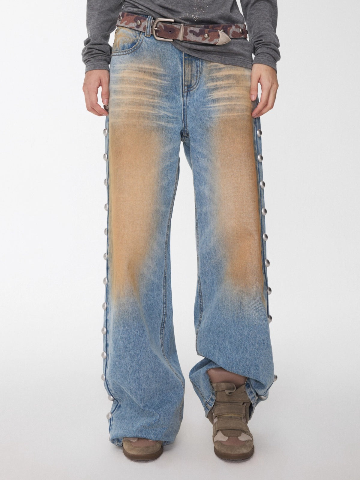 Riveted Vintage Washed Straight-Leg Jeans - CHINASQUAD