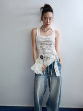 Light Blue Mud-Dyed Badge Wide-Leg Jeans - CHINASQUAD