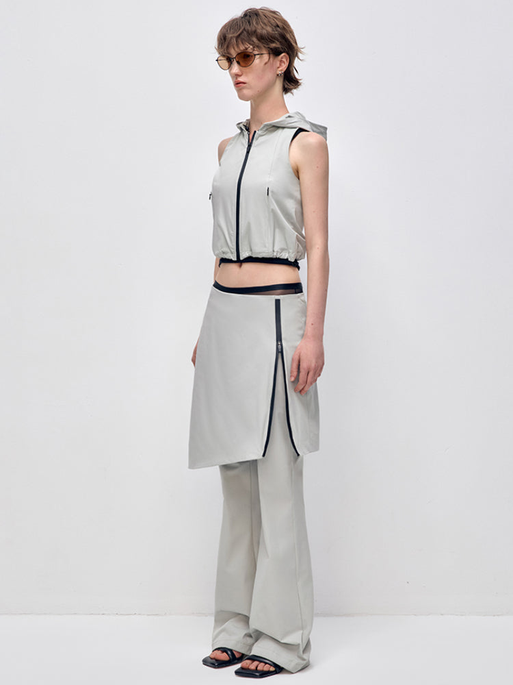 Color-block Hooded Zipper Vest & Pant Set