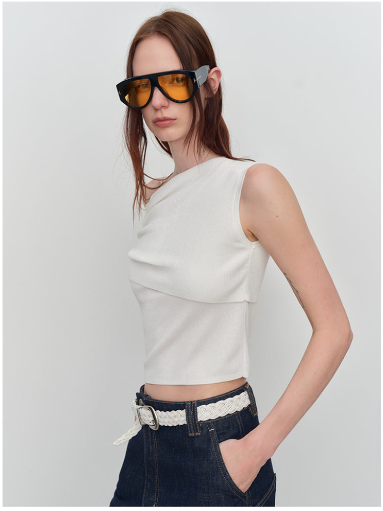Asymmetric Drawstring Ruched One-Shoulder Blouse