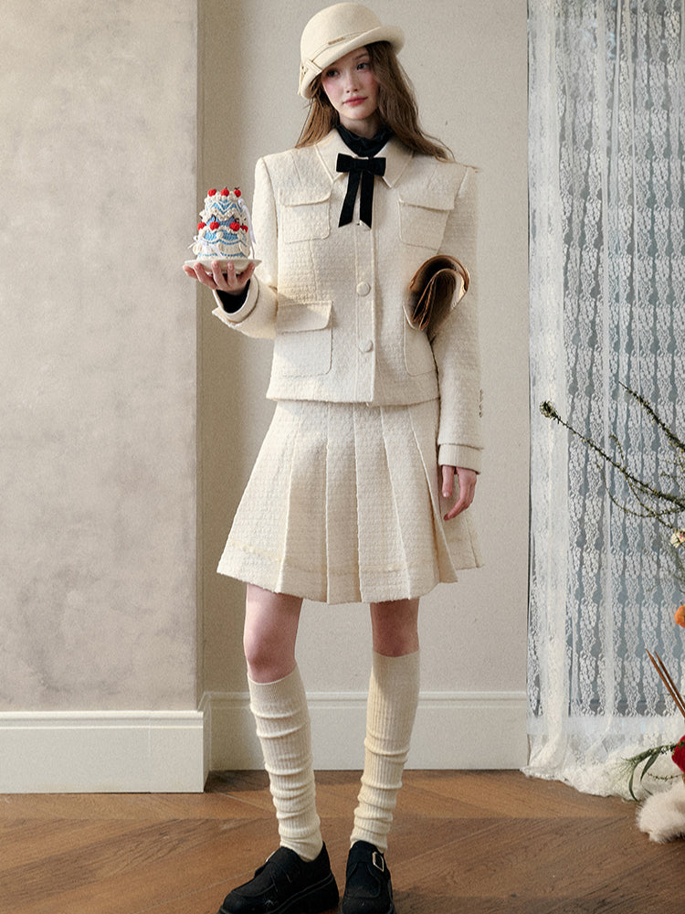 Galaxy Classic Wool Pleated Skirt Set - CHINASQUAD