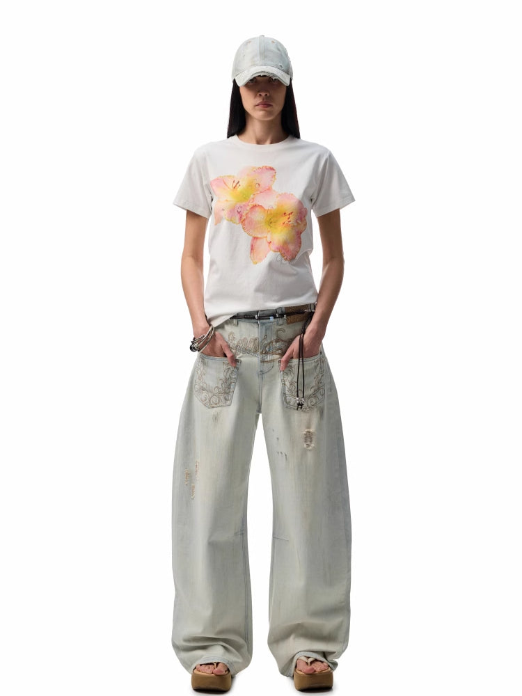 Printed Loose Austrian Rhinestone T-shirt - CHINASQUAD
