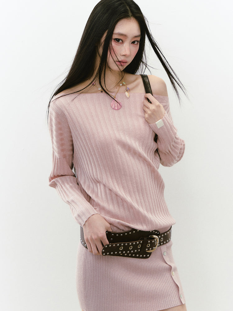 Off-Shoulder Slant Shoulder Button Dress - CHINASQUAD