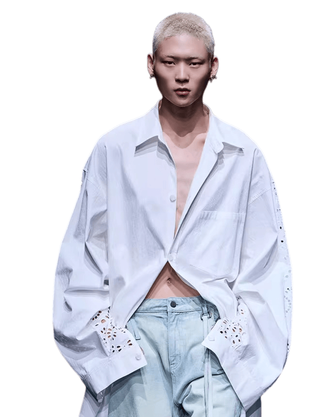 Embroidered Panel Oversized Cotton Shirt