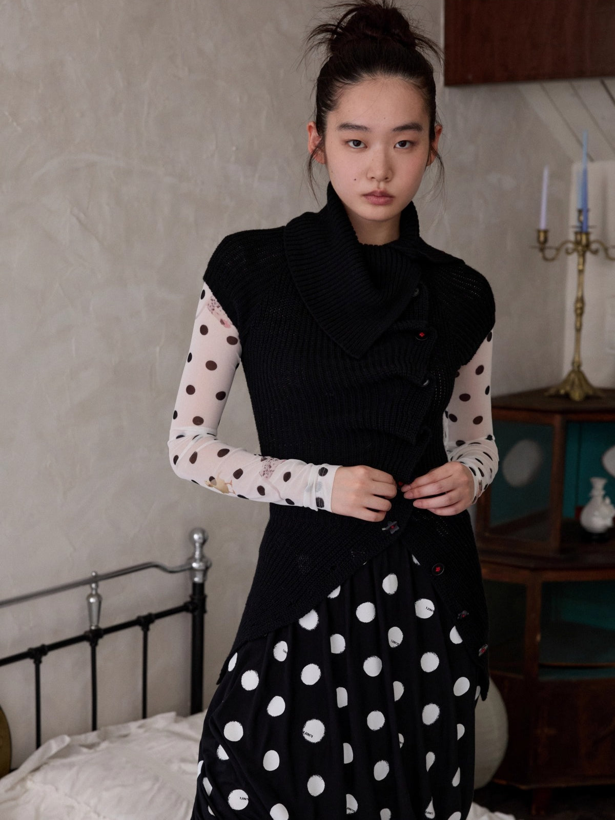 Asymmetric Neck Wool Blend Cardigan