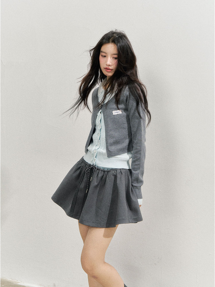 Lace Collar Fake Two-piece Cardigan - CHINASQUAD