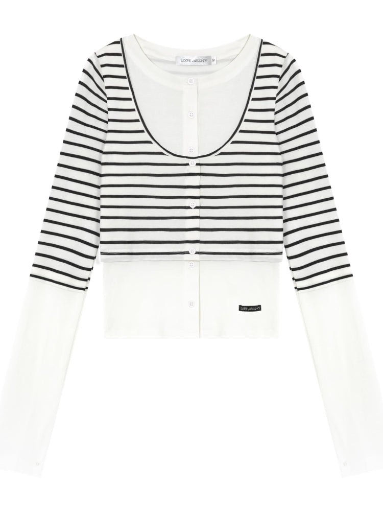 Striped Two-piece Contrast Color Cardigan - CHINASQUAD