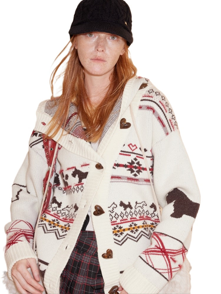 Fair Isle Retro Wool Jacquard Hooded Cardigan - CHINASQUAD