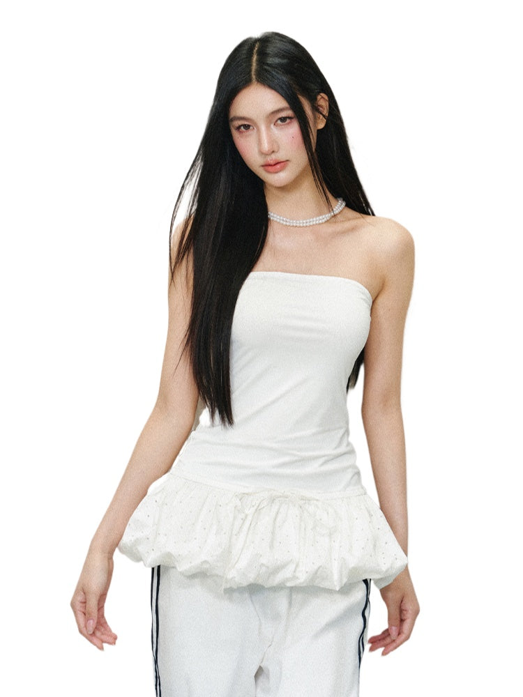 White Strapless Top with Spliced Tank - CHINASQUAD