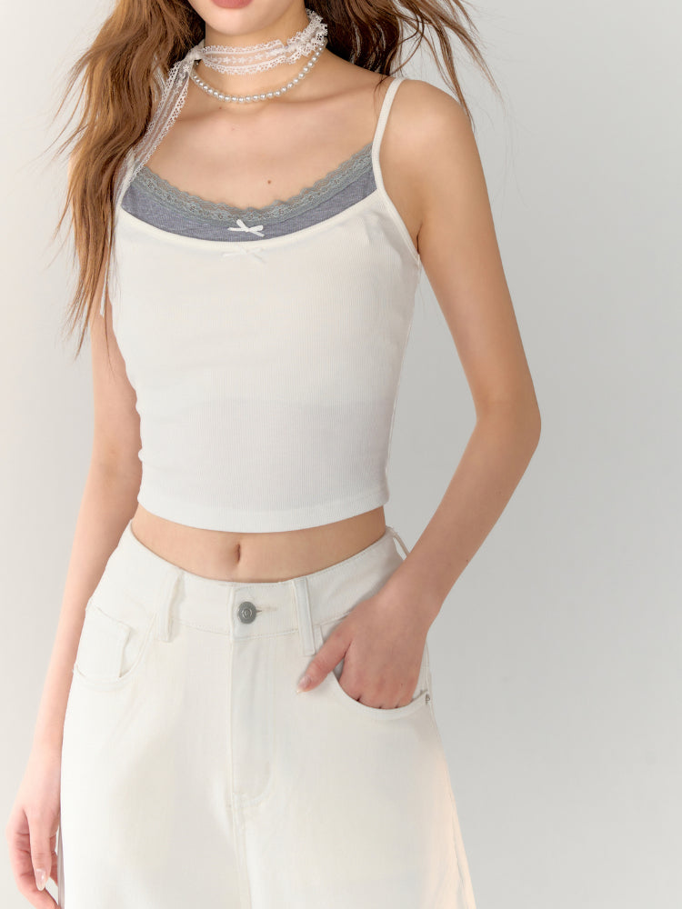 Butterfly Bow Color-Block Fake Two-Piece Tank Top - CHINASQUAD