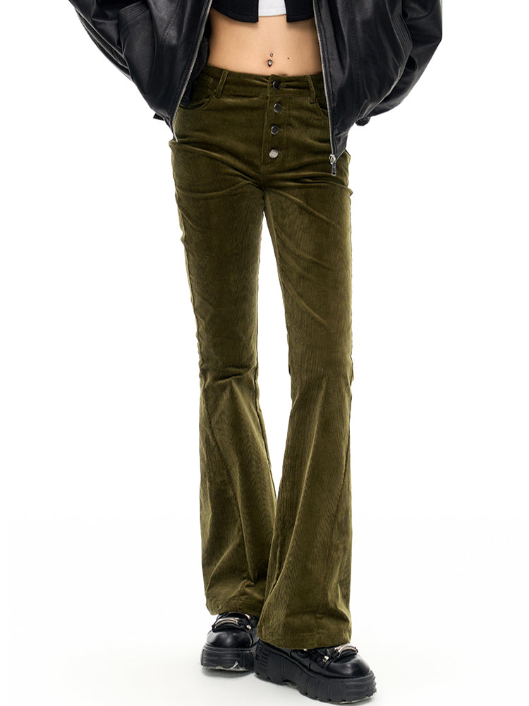 High-Waist Slim Fit Corduroy Pants - CHINASQUAD