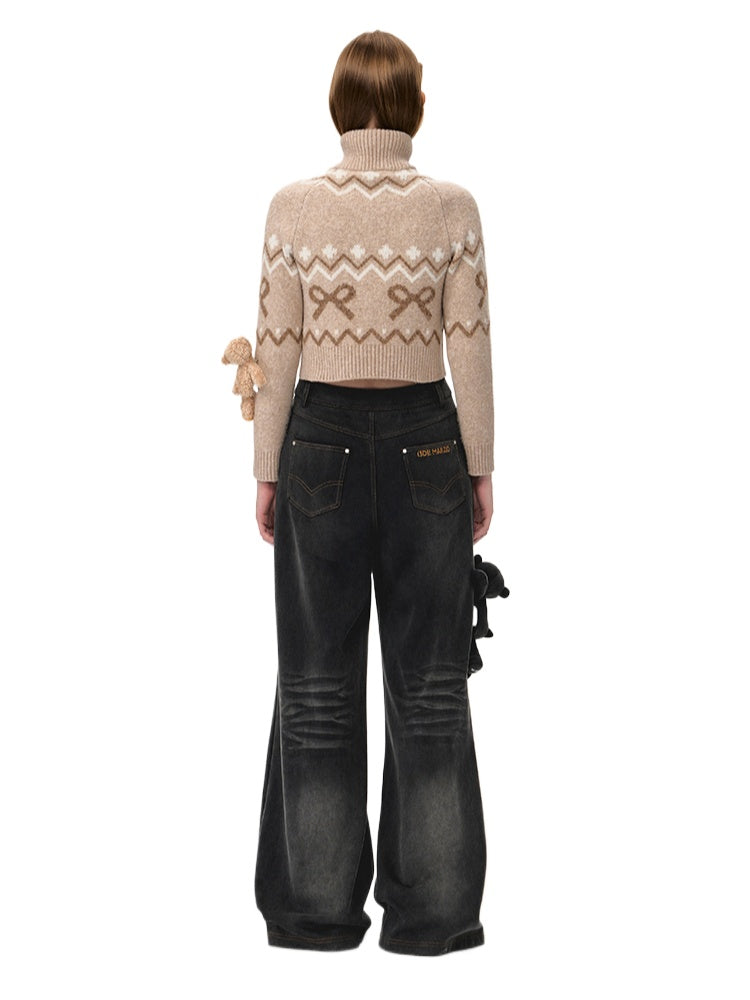Bear Washed Denim Printing Pants - CHINASQUAD