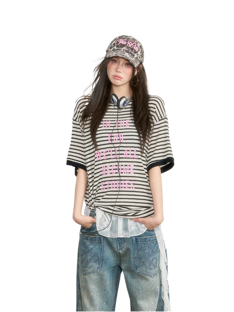 Floral Print Round Neck Short-Sleeve T-shirt  - CHINASQUAD