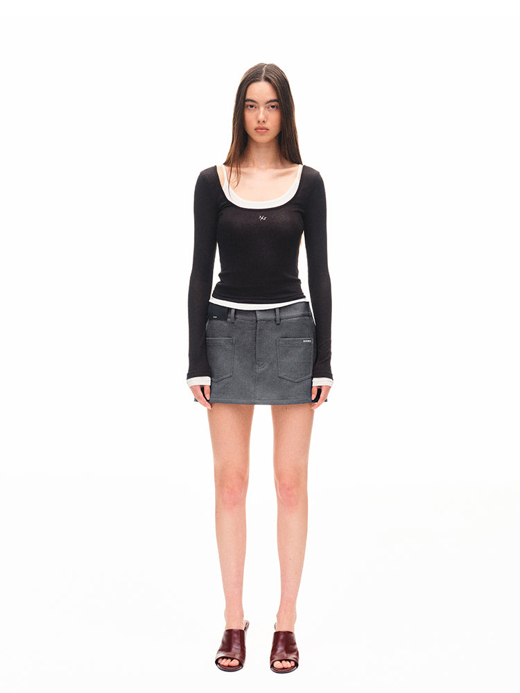 Wool Fold-Structure Low-waist Pencil Skirt