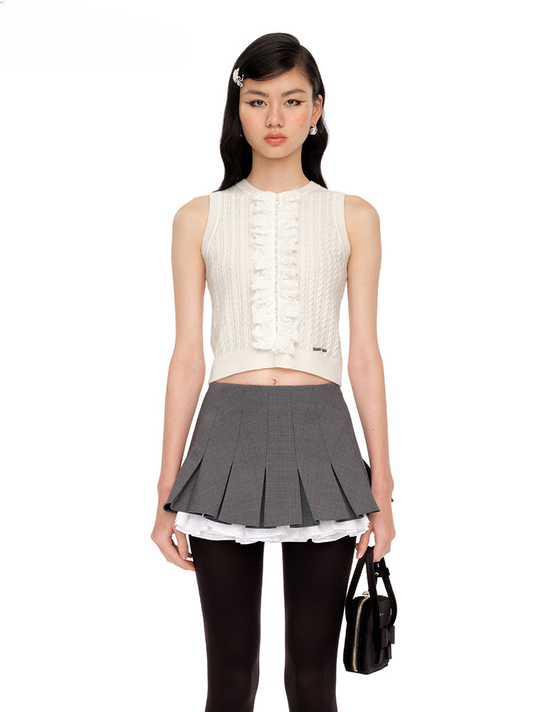 Floral Trim Sleeveless Knit Tank Top - CHINASQUAD