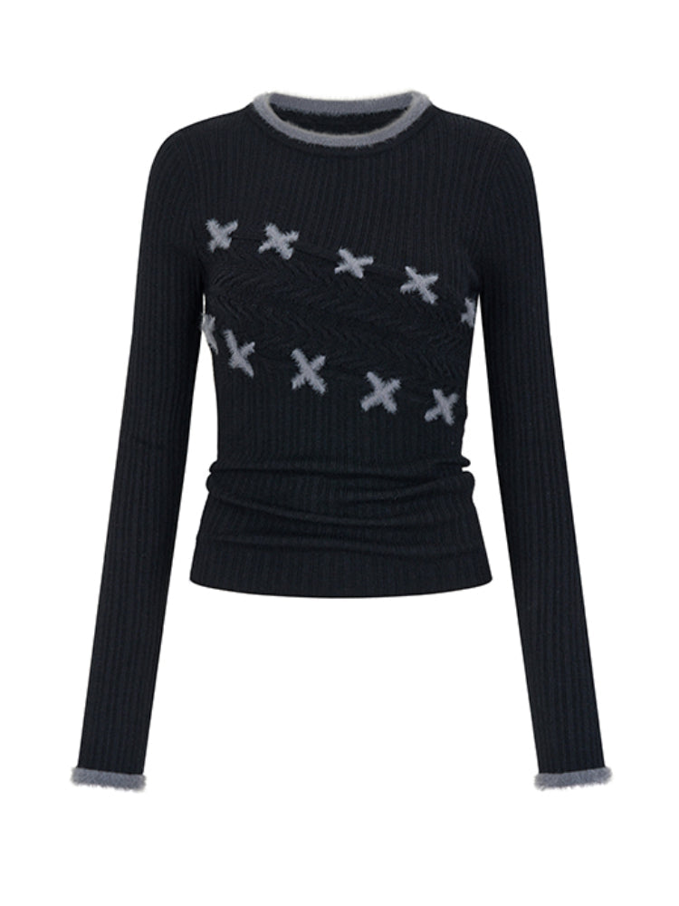 Textured Fur-Stitch Knit Sweater - CHINASQUAD