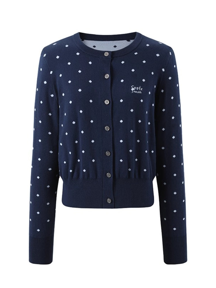Polka Dot Jacquard Knit Cardigan