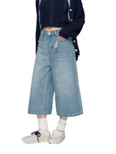 Side Seam Beaded Wide-leg Cropped Jeans - CHINASQUAD