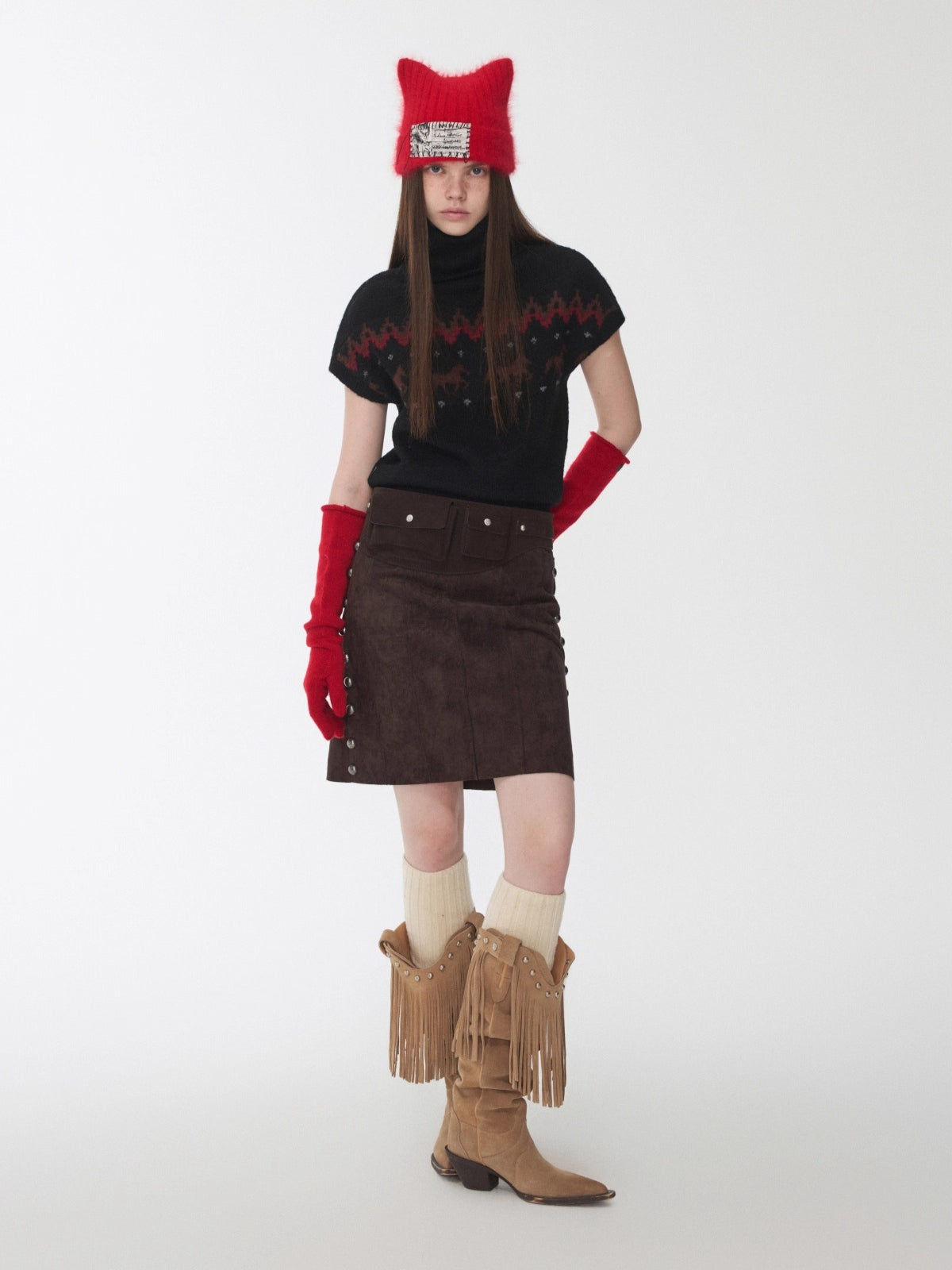 Fair Isle Pony Jacquard Turtleneck Knit Sweater