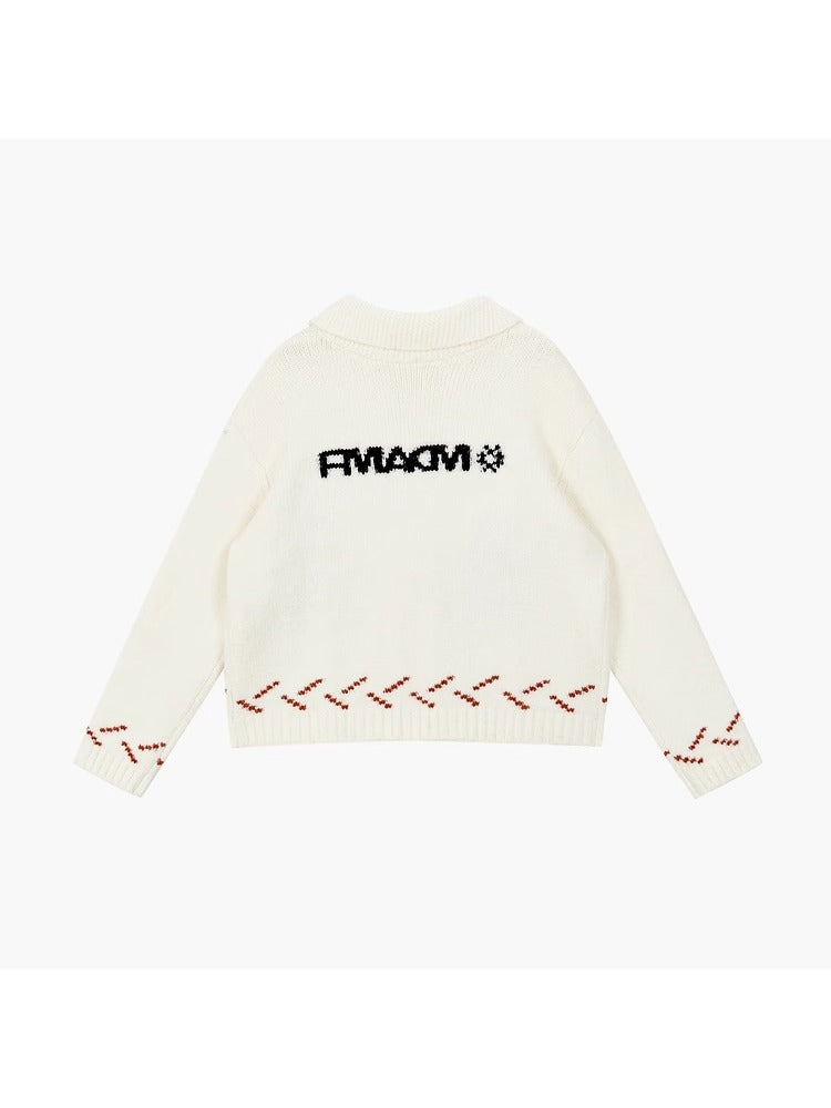 Nordic Skiing Bear Jacquard Christmas Collar Knit Cardigan - CHINASQUAD