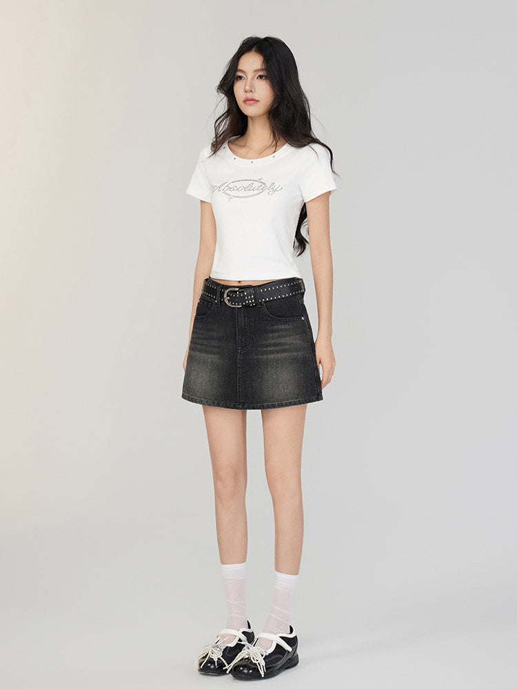Rivet-Rhinestone Regular Shoulder T-shirt