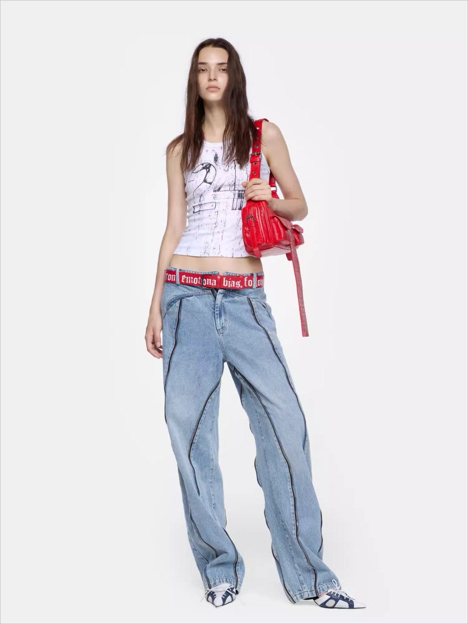 Panelled Curved-Leg Denim Jeans