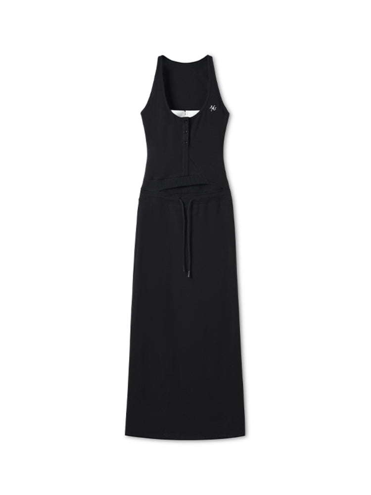 Contrast Color Fake Two-piece Waist Hollow Dress - CHINASQUAD