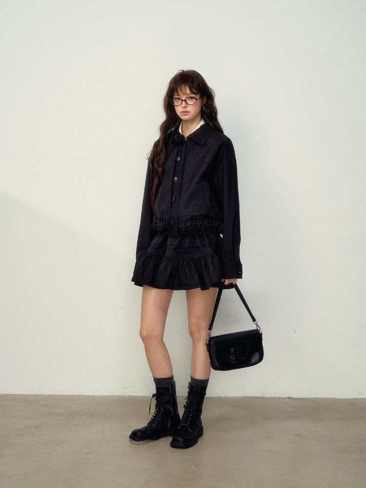 Lace-Trimmed Jacket & Skirt Set - CHINASQUAD