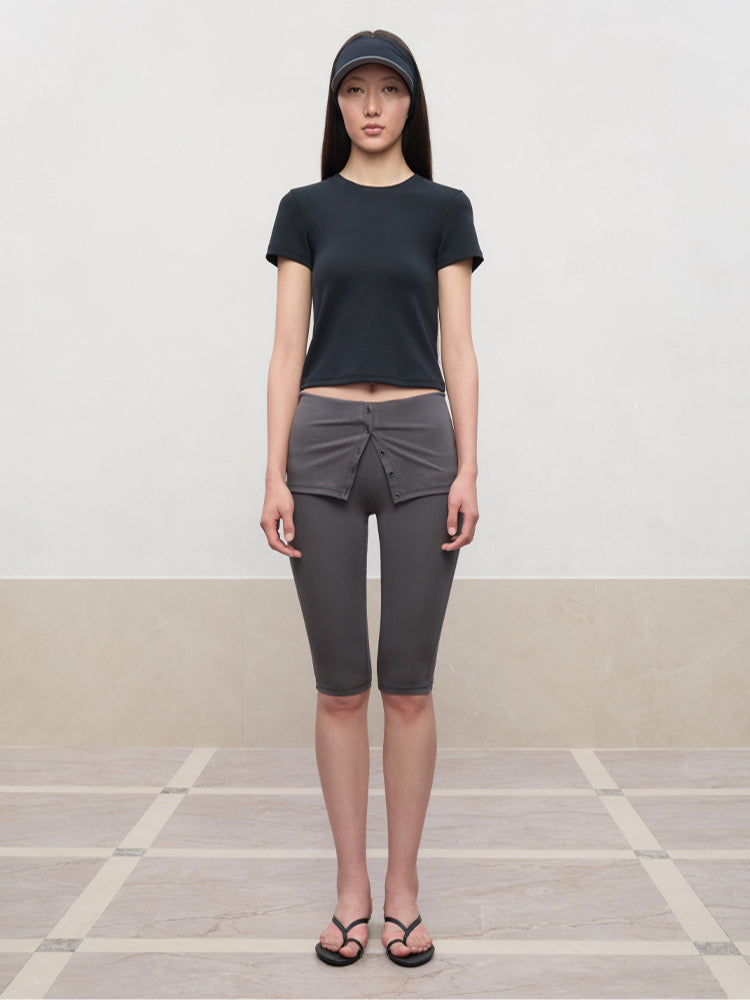 High Elastic Mid-Low Waist Five-Quarter Shorts