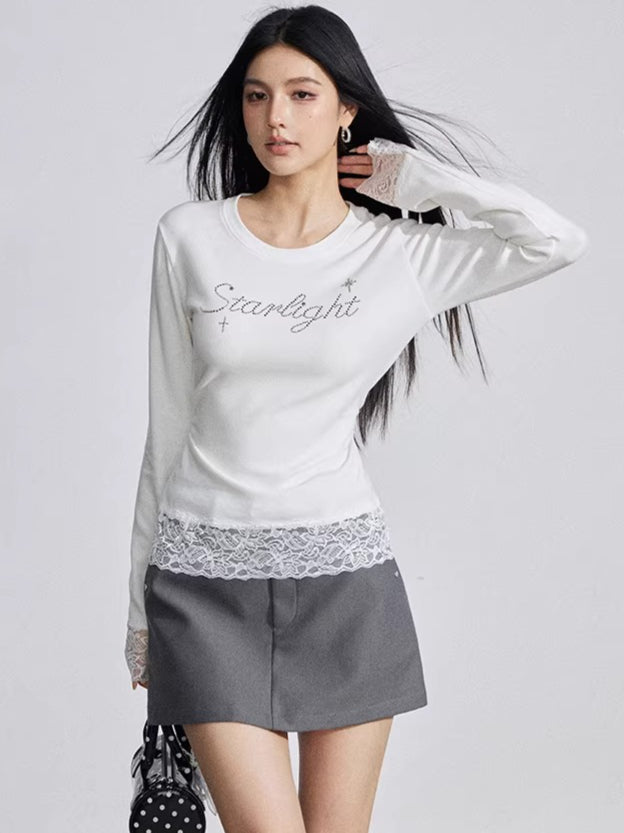 Rhinestone Lace Long Sleeve Base Layer