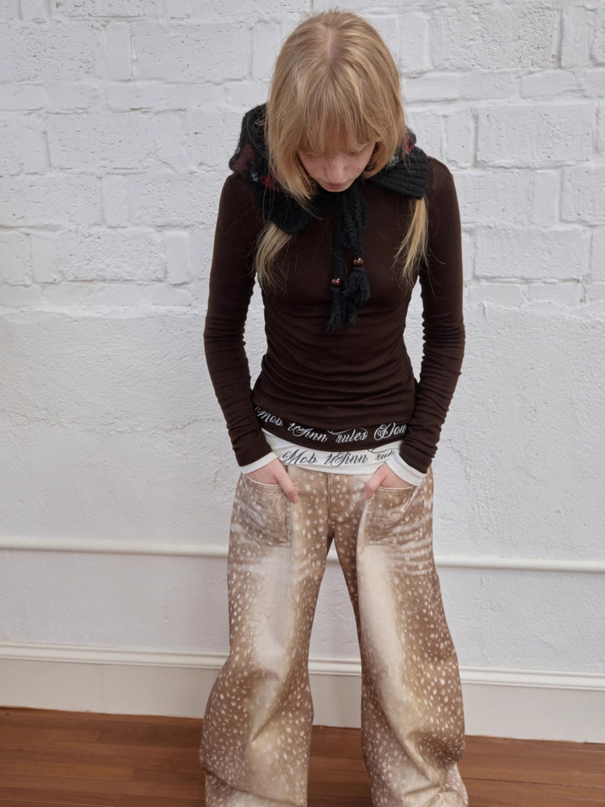 Basic Round-Neck Letter Print Semi-Sheer T-Shirt - CHINASQUAD