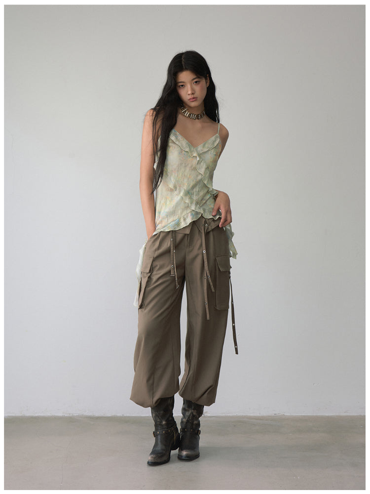 Folded Waist Three-Dimensional Pocket Casual Pants - CHINASQUAD