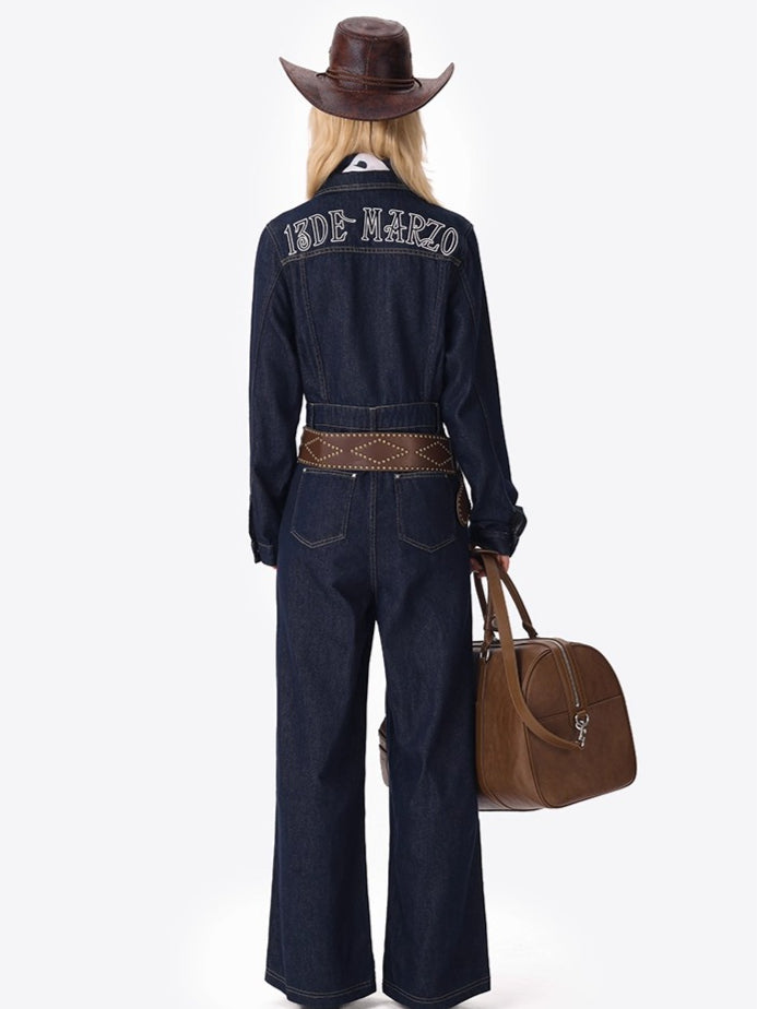 Denim Jumpsuit Straight-Leg Street Style