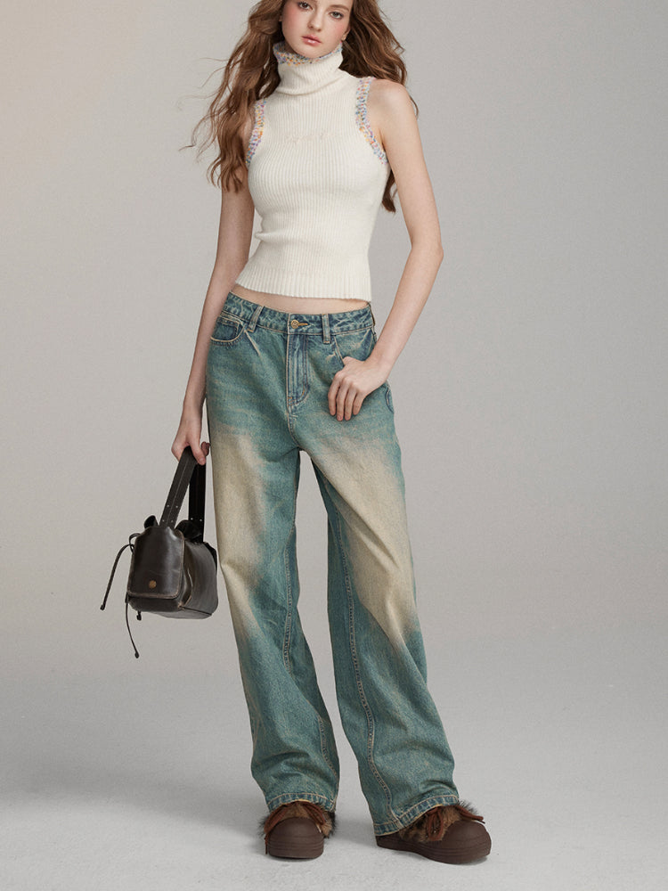 Washed Distressed Vintage Loose-Fit Denim Jeans - CHINASQUAD