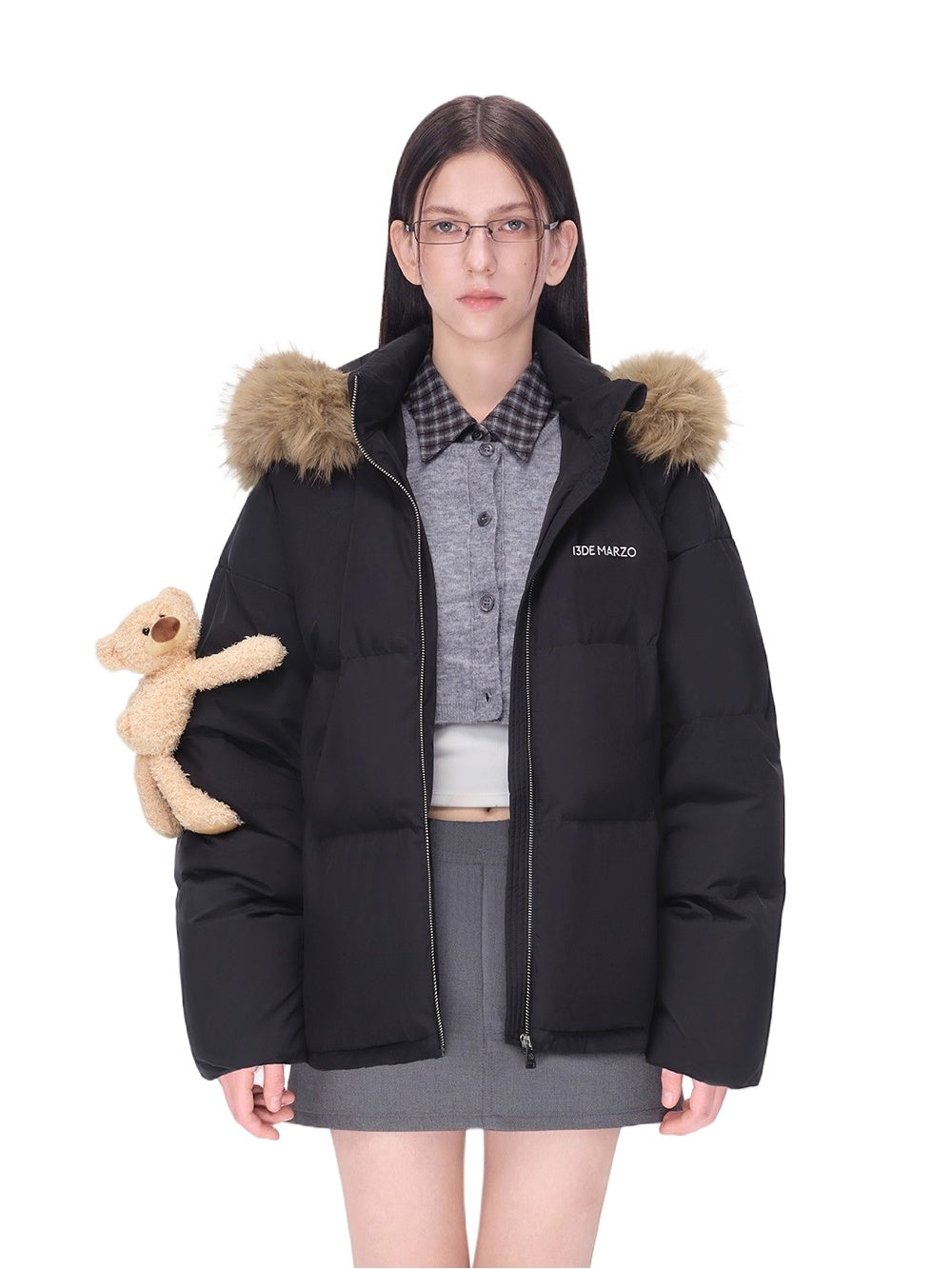 Detachable Fur Collar Hooded Down Jacket