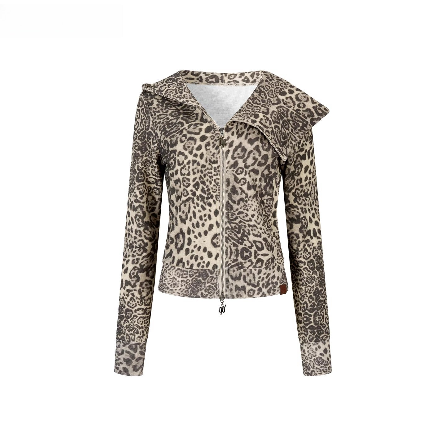 Leopard Print Street-Style Zip-up Hoodie