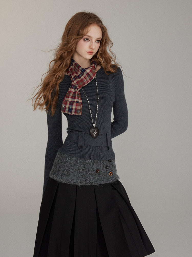 Waist-Cinched Wool Blend Crewneck - CHINASQUAD