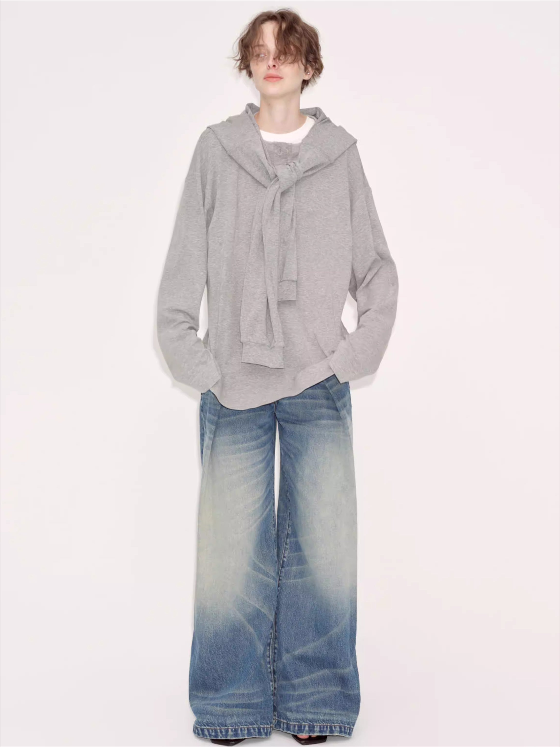 Relaxed Grey Hooded Long Sleeve Sweatshirt