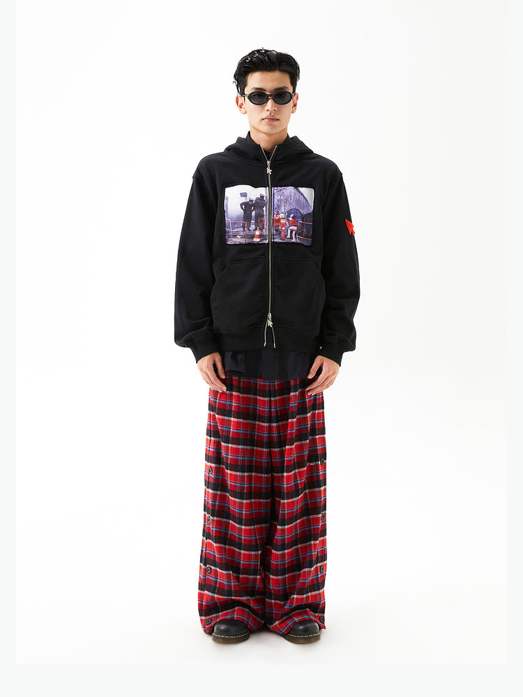 Black Printed Hoodie Cardigan - CHINASQUAD