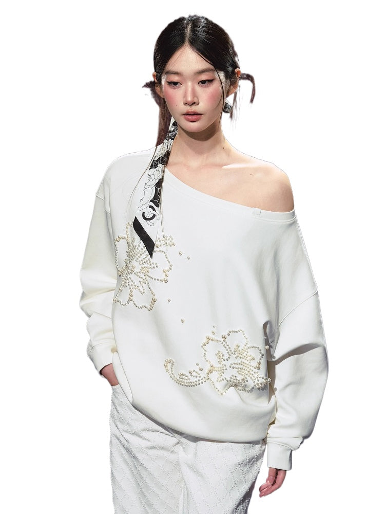 Beaded Off-shoulder Silhouette Sweatshirt