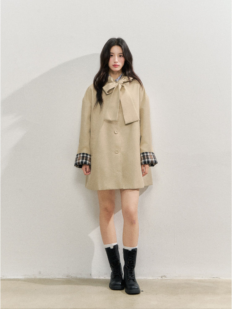 Khaki Bow Trench Coat - CHINASQUAD