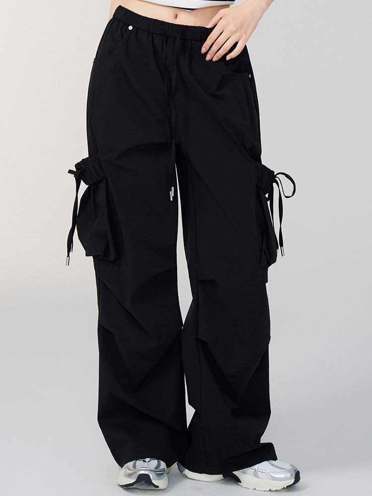 Bowknot Tie Waist Cargo Wide-Leg Pants - CHINASQUAD