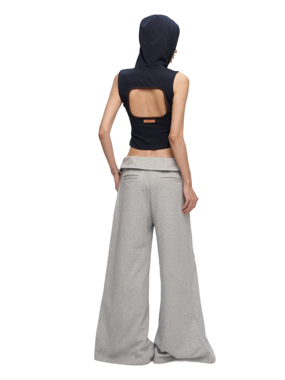 Double-Layer Collar Wide-Leg Pants In Gray