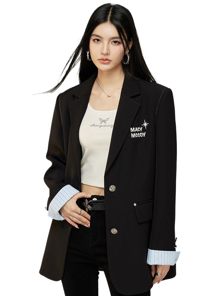 Black & Gray Faux Two-Piece Blazer - CHINASQUAD