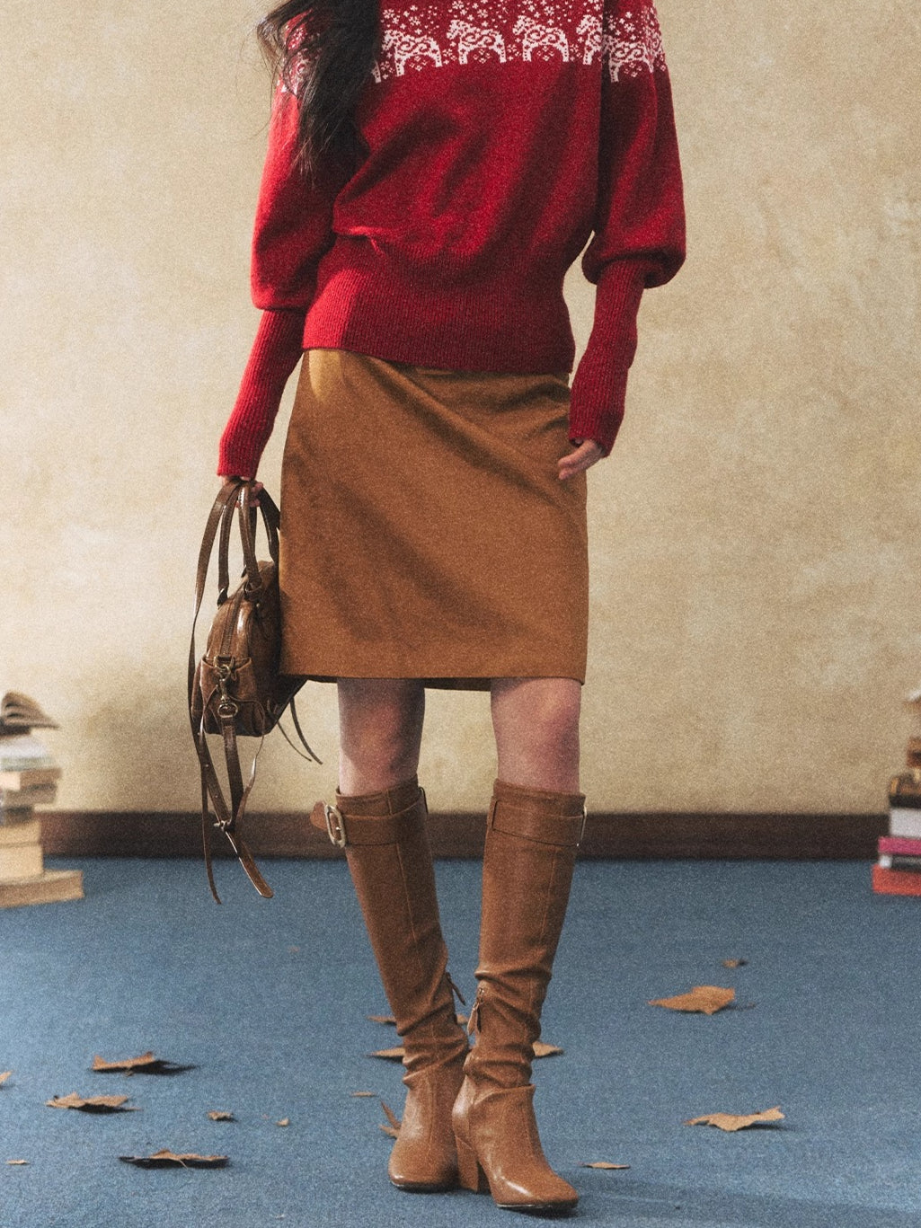 Vintage Faux Suede Midi Skirt