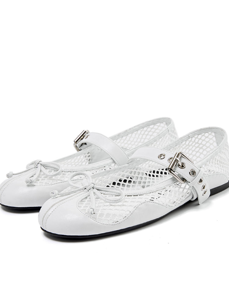 Fishing Net Woven Flat Mary Jane Shoes - CHINASQUAD