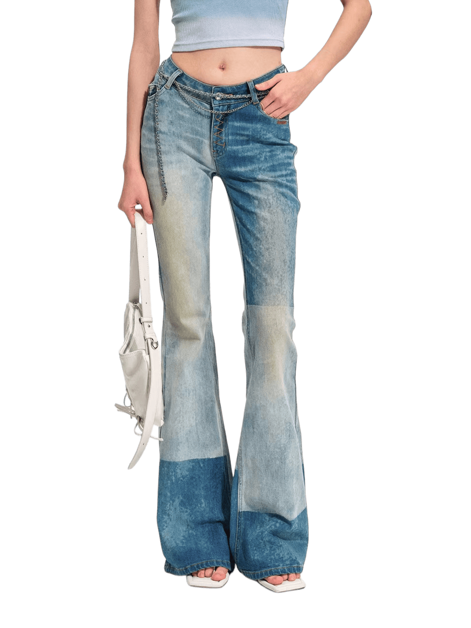 Equestrian Contrast Panel Micro-Flare Denim Jeans